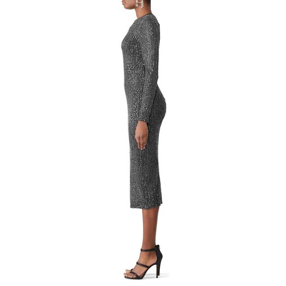 Rachel Roy Charcoal Silver Sequined Long Sleeve Cocktail Party Midi Dress Sz XS - Picture 3 of 14